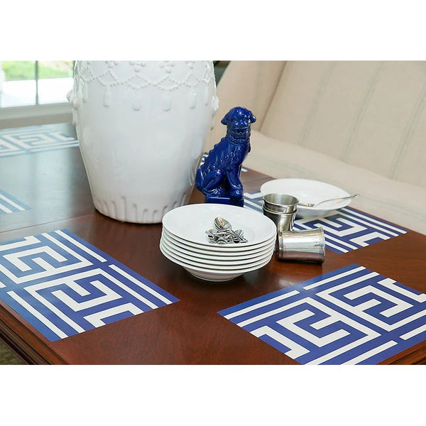 Paper Placemat Pad Blue Greek Key on Table