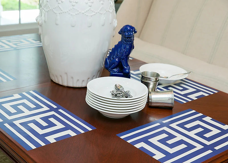 Paper Placemat Pad Blue Greek Key on Table
