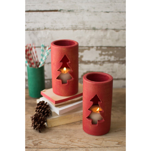 red clay luminary Christmas tree