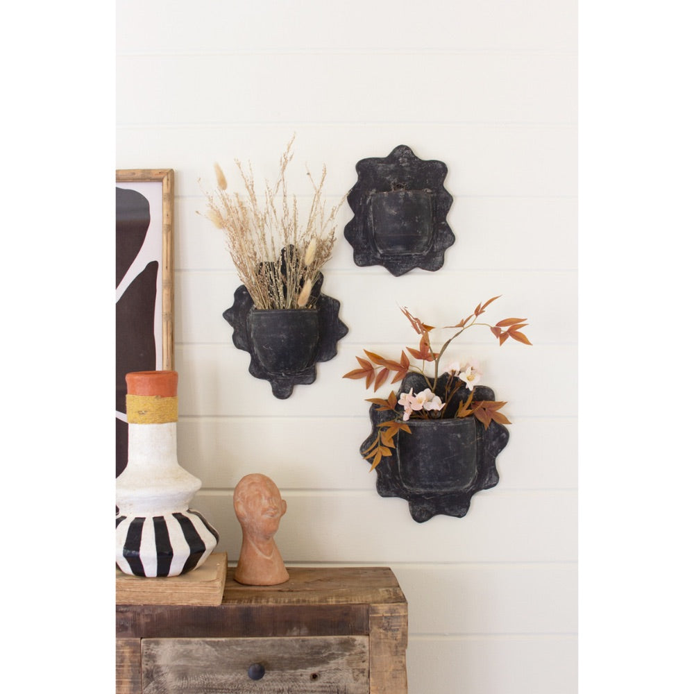 black ceramic hanging planter Wavy Wall Clay Planters