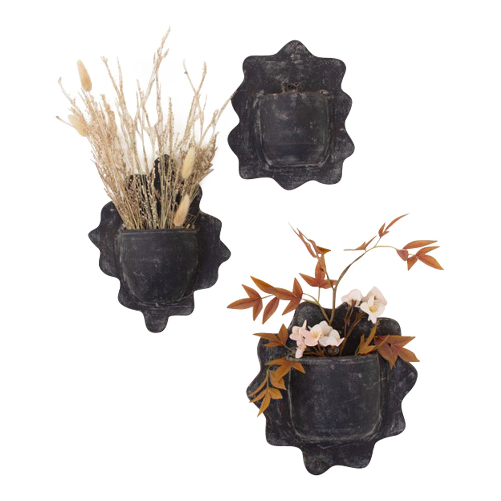 black terracotta plant pots Wavy Wall Clay Planters
