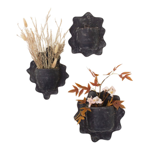 wavy clay wall planters black set