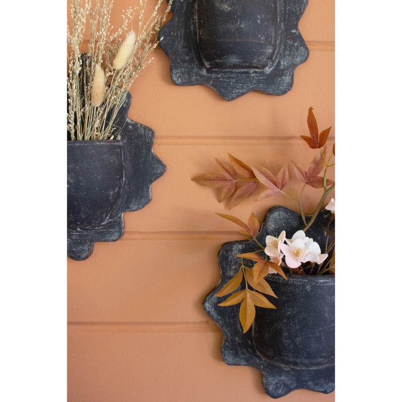 wavy clay wall planters black set 