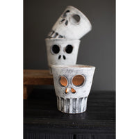 clay set of 3 halloween skull votive holders white