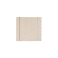 A square beige napkin with frayed edges and two thin vertical stitched lines, centered on a plain white background.