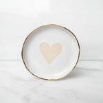 white gold round ring dish ceramic heart