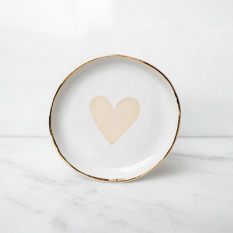 white gold round ring dish ceramic heart