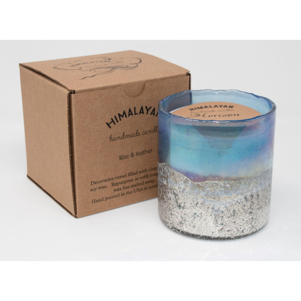 round candle 2 wick textured blue finish handblown glass