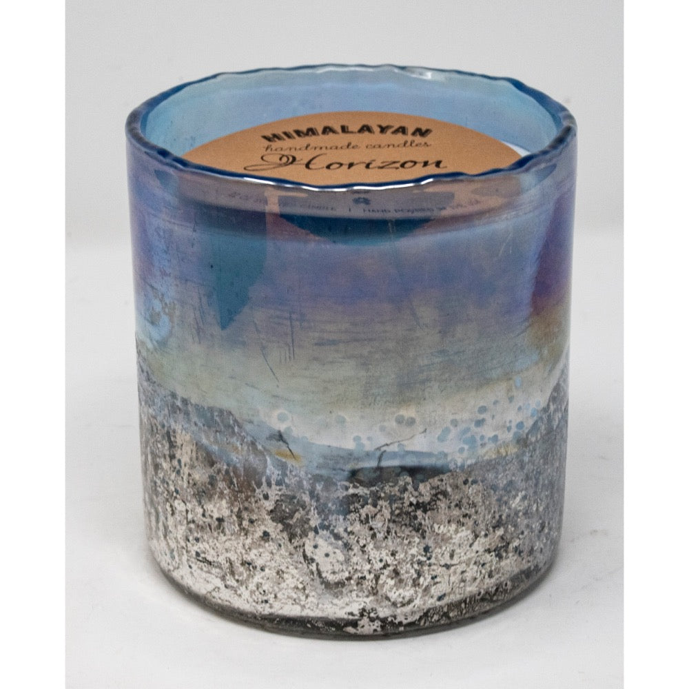 round candle 2 wick textured blue finish handblown glass