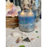 round candle 2 wick textured blue finish handblown glass