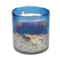 round candle 2 wick textured blue finish handblown glass