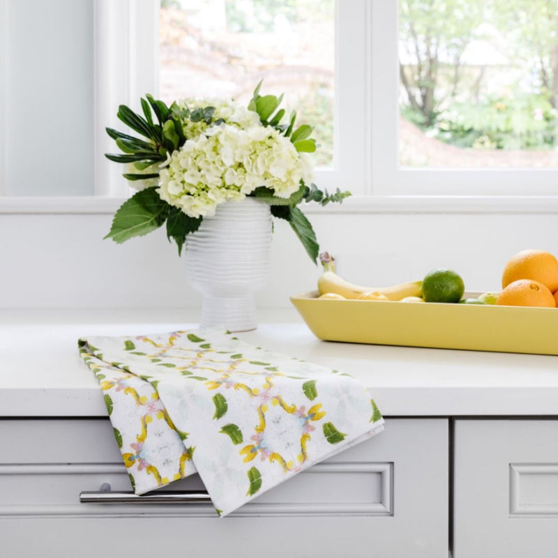 cotton tea towel white green and gold 