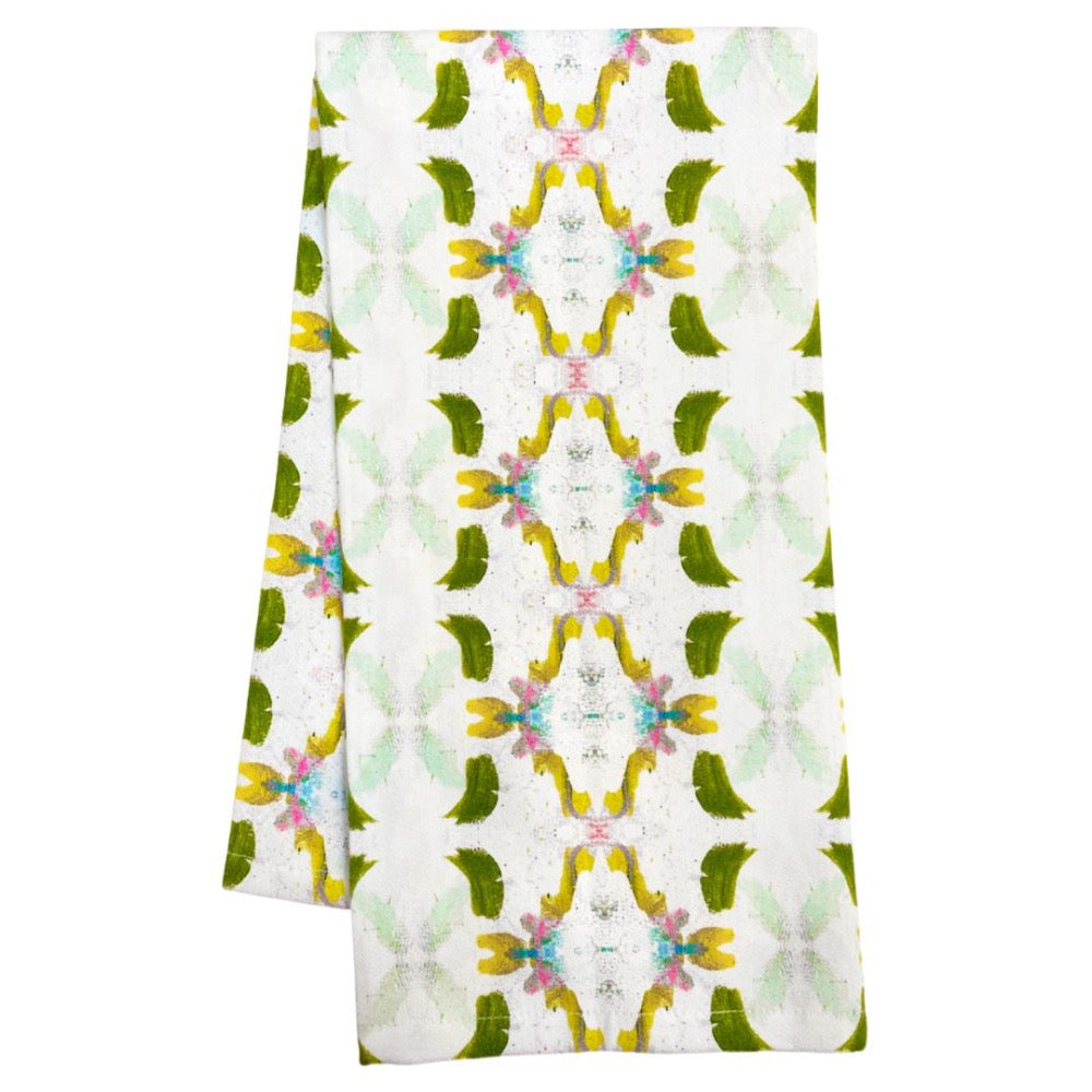 cotton tea towel white green and gold 