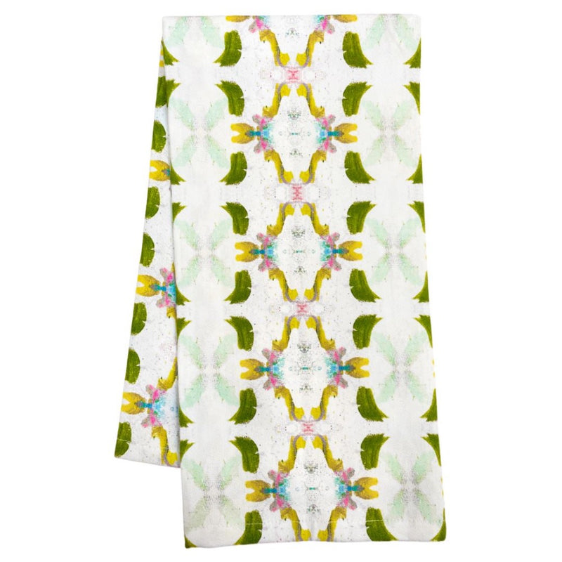 cotton tea towel white green and gold 