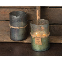 candle 2 wick mottled green bubbled glass