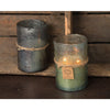 candle 2 wick mottled green bubbled glass