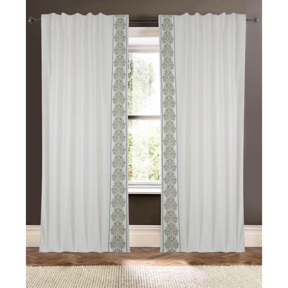 white linen blend curtain panels embroidered edge