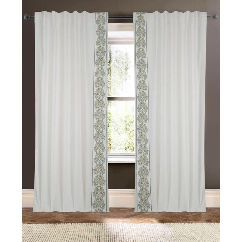 white linen blend curtain panels embroidered edge