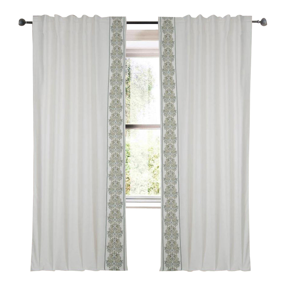 white linen blend curtain panels embroidered edge