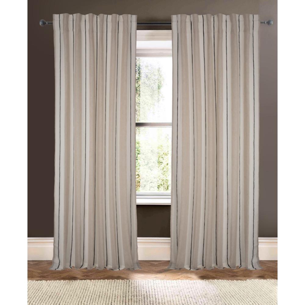 ivory natural and black striped linen sheer curtain panels