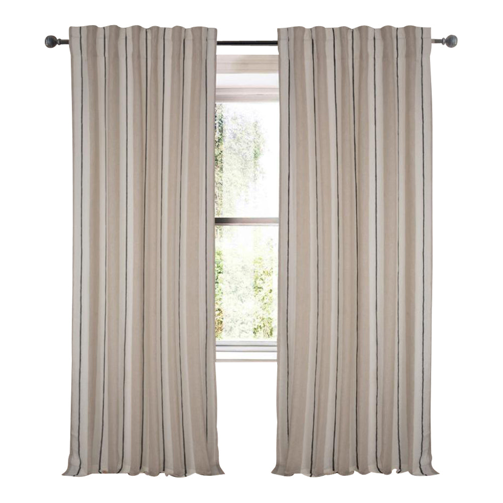ivory natural and black striped linen sheer curtain panels