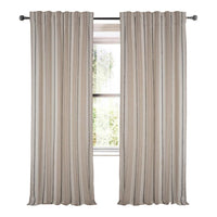 ivory natural and black striped linen sheer curtain panels