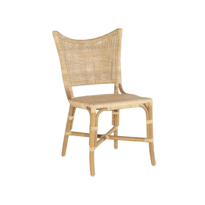 The Kenian Henri Cane Side Chair features a woven cane back and natural rattan, shown on a plain white background.