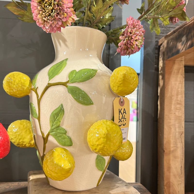 white yellow lemon vase ceramic large