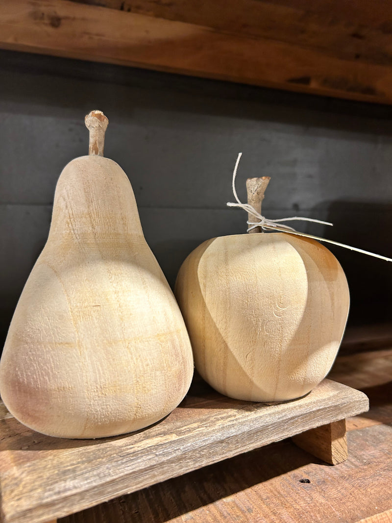 Carved Wood Apple and Pear (set of 2)