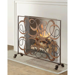dark antique gold swirls iron fireplace screen mesh-backed