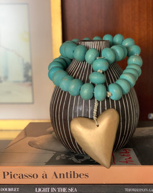 Turquoise + Gold Beaded Heart Strand