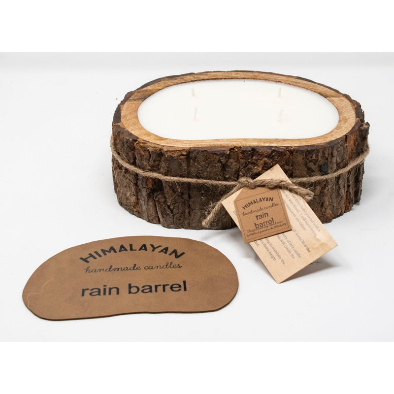 round candle 2 wick tree bark edges