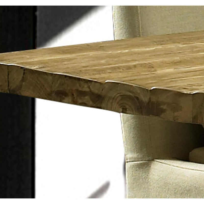 table long rectangle wood teak natural metal gray pedestal curved stretcher transitional