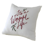 square cream linen pillow embroidered It's a Wonderful Life