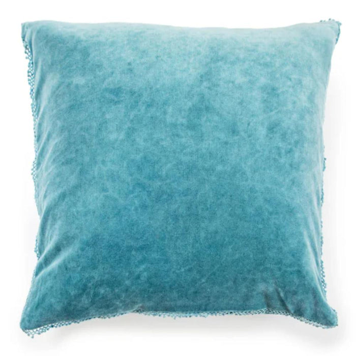 Indigo Blue Velvet Pillow Pom Pom 22" square