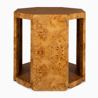 octagon side table gold brown burl wood open sides