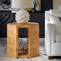 octagon side table gold brown burl wood open sides