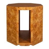 octagon side table gold brown burl wood open sides