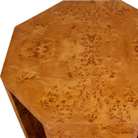 octagon side table gold brown burl wood open sides