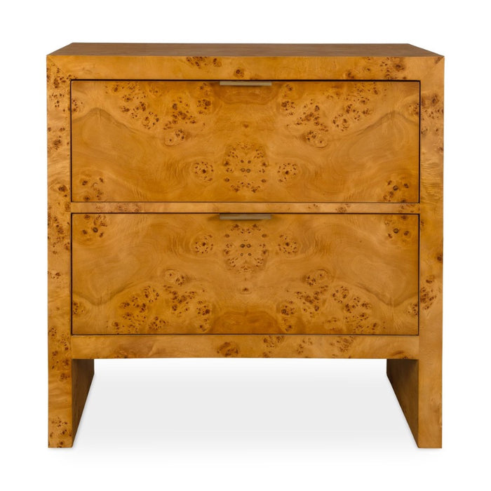 brown burl wood 2-drawer chest