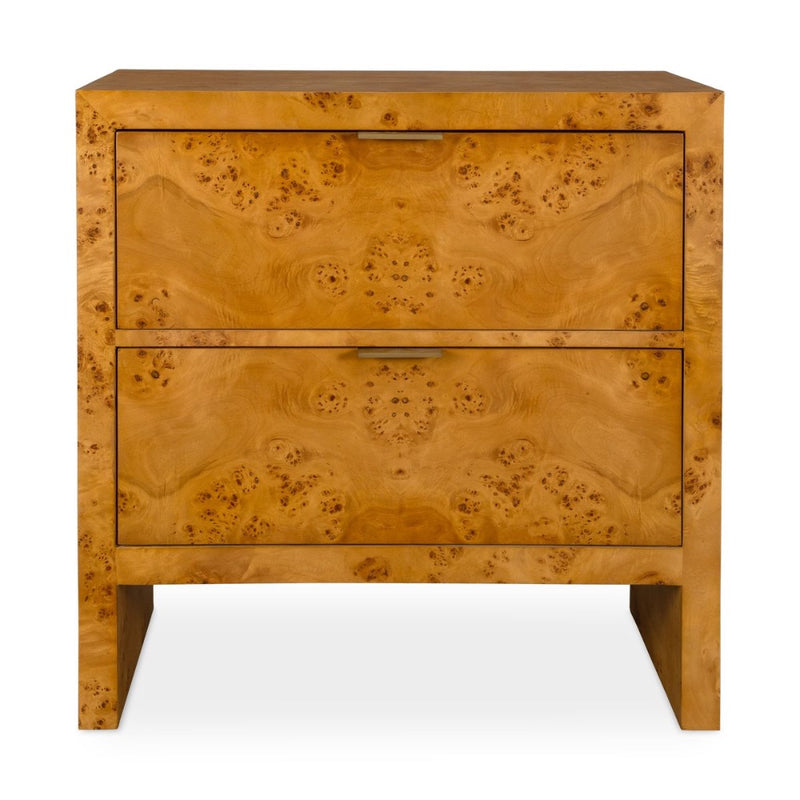 brown burl wood 2-drawer chest