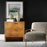 brown burl wood 2-drawer chest