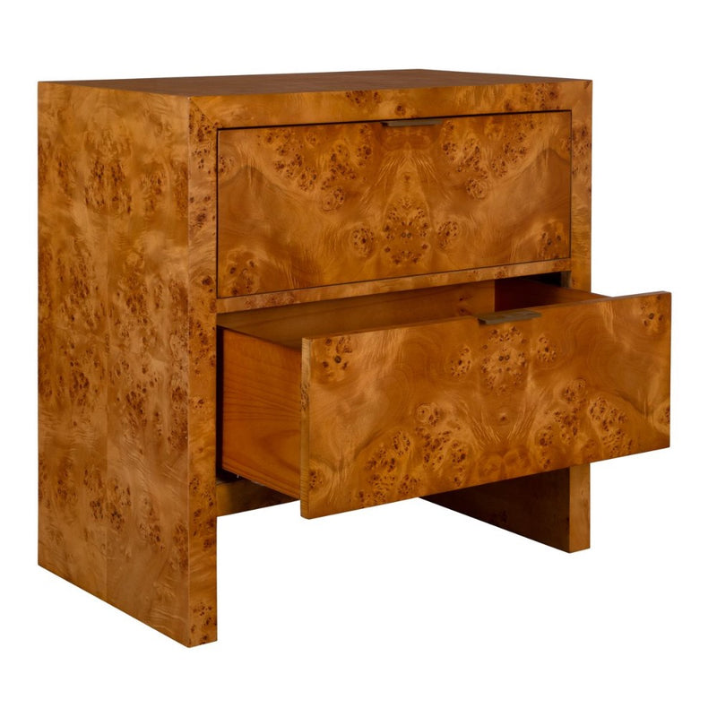 brown burl wood 2-drawer chest