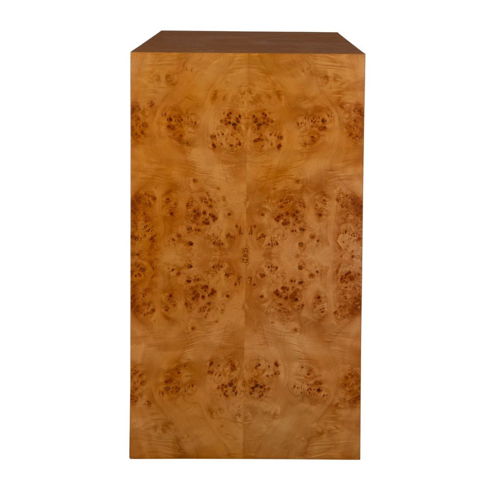 brown burl wood 2-drawer chest