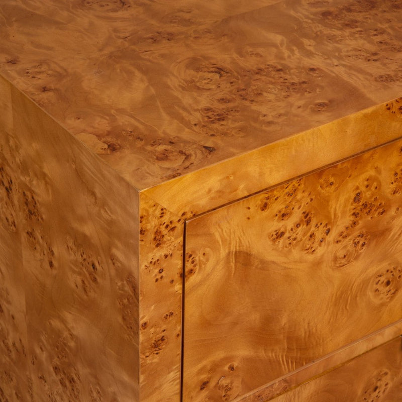 brown burl wood 2-drawer chest