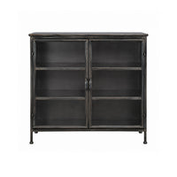 The Kalalou Industrial Iron + Glass Apothecary Cabinet features double glass doors, three shelves, and four sturdy legs.