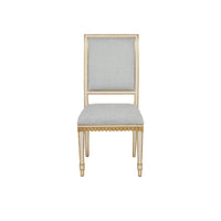 armless dining chair ivory wood frame antique gold trim gray back seat cushions