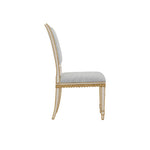 armless dining chair ivory wood frame antique gold trim gray back seat cushions
