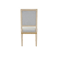 armless dining chair ivory wood frame antique gold trim gray back seat cushions