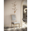 armless dining chair ivory wood frame antique gold trim gray back seat cushions